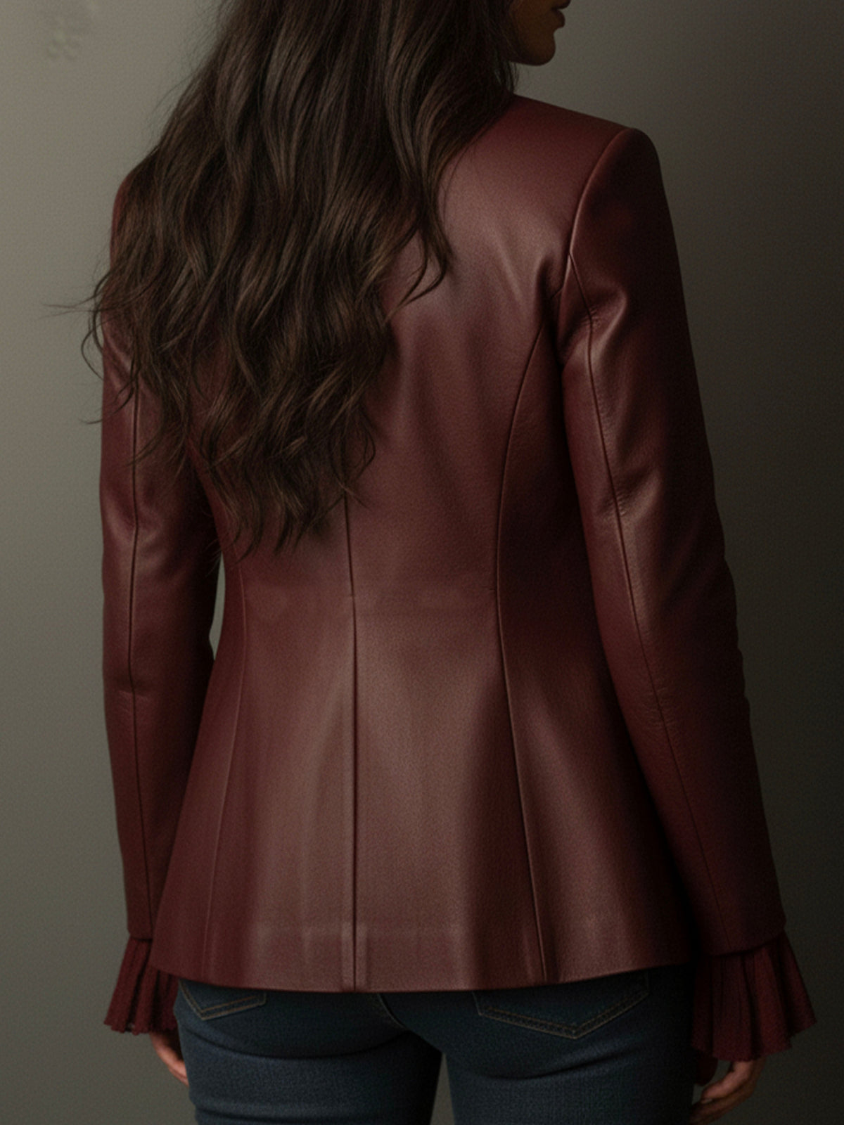 Vintage Burgundy Eco Leather Blazer