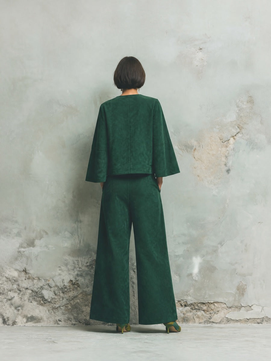 Women's Bell Sleeve Button Front Green Pants Set MDZ2493H3YZJ