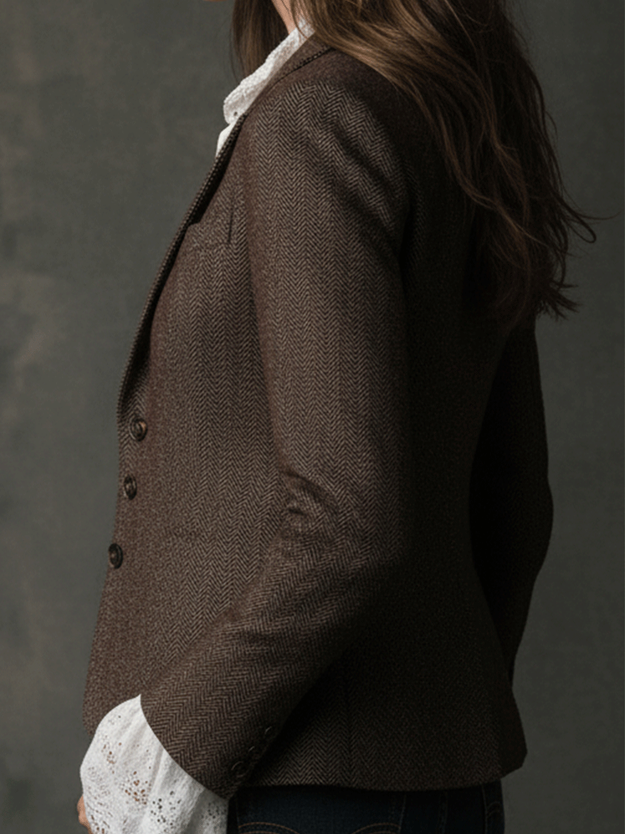 Vintage Brown Tweed Blend Tailored Blazer