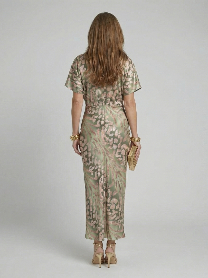 Beatrix | Abstract Print V Neck Twist Waist Midi Dress