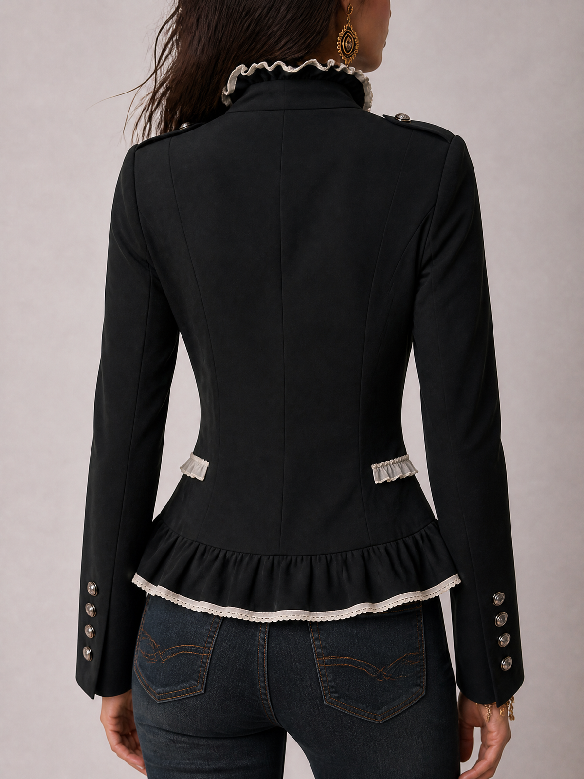 Midnight Nomad Ruffle-Trim Blazer