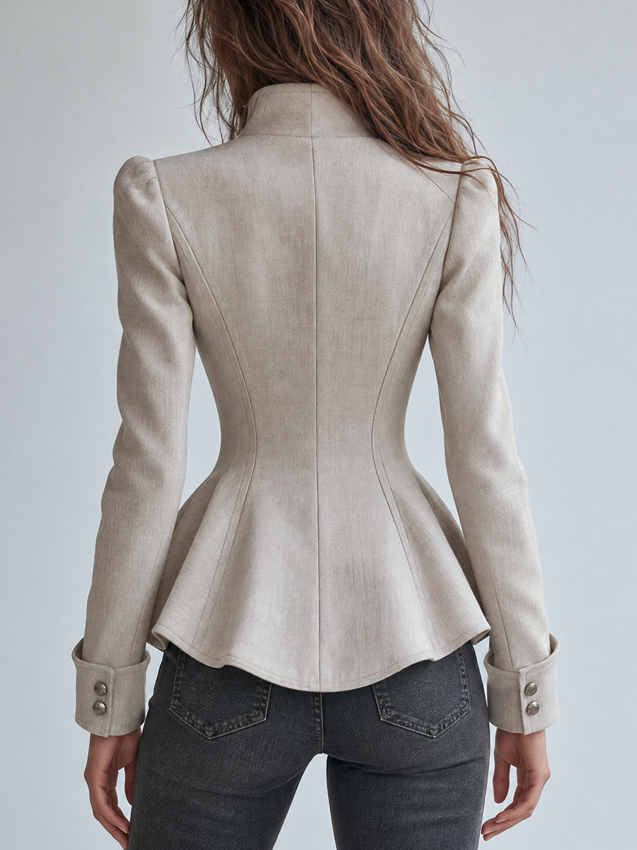 Refined Ivory Asymmetric Button Peplum Blazer