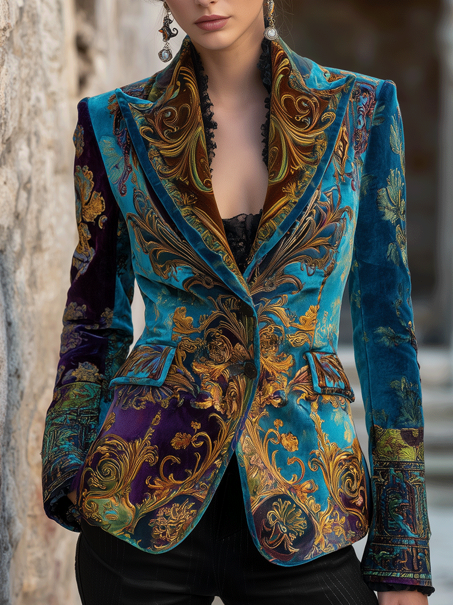 Luxury Bohemian Baroque Velvet Tailored Blazer