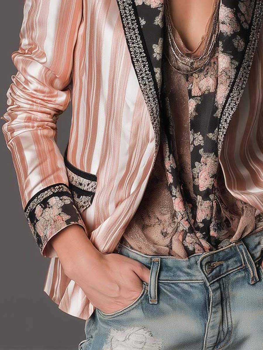 Bohemian Satin-Stripe Tailored Blazer
