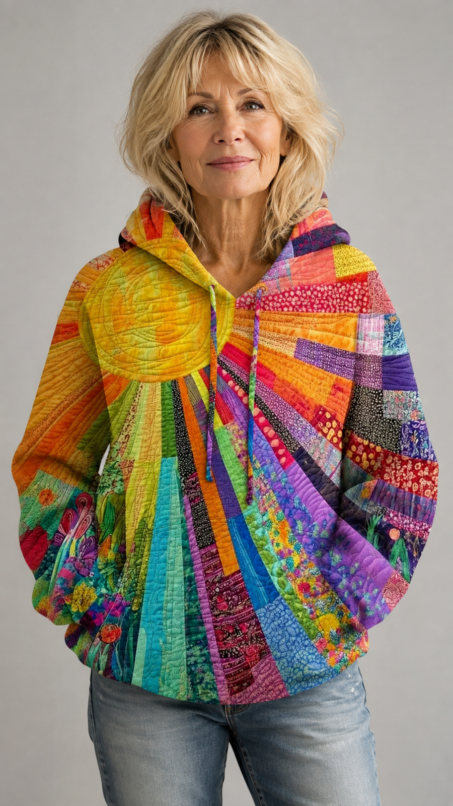 Dawnella | Bohemian Multicolor Patchwork Hoodie