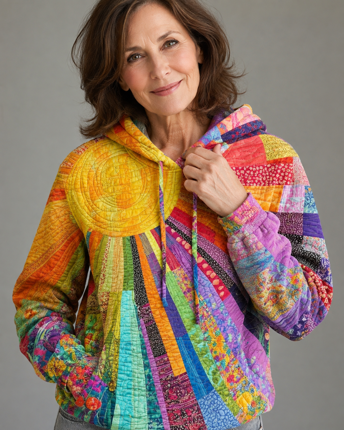 Dawnella | Bohemian Multicolor Patchwork Hoodie