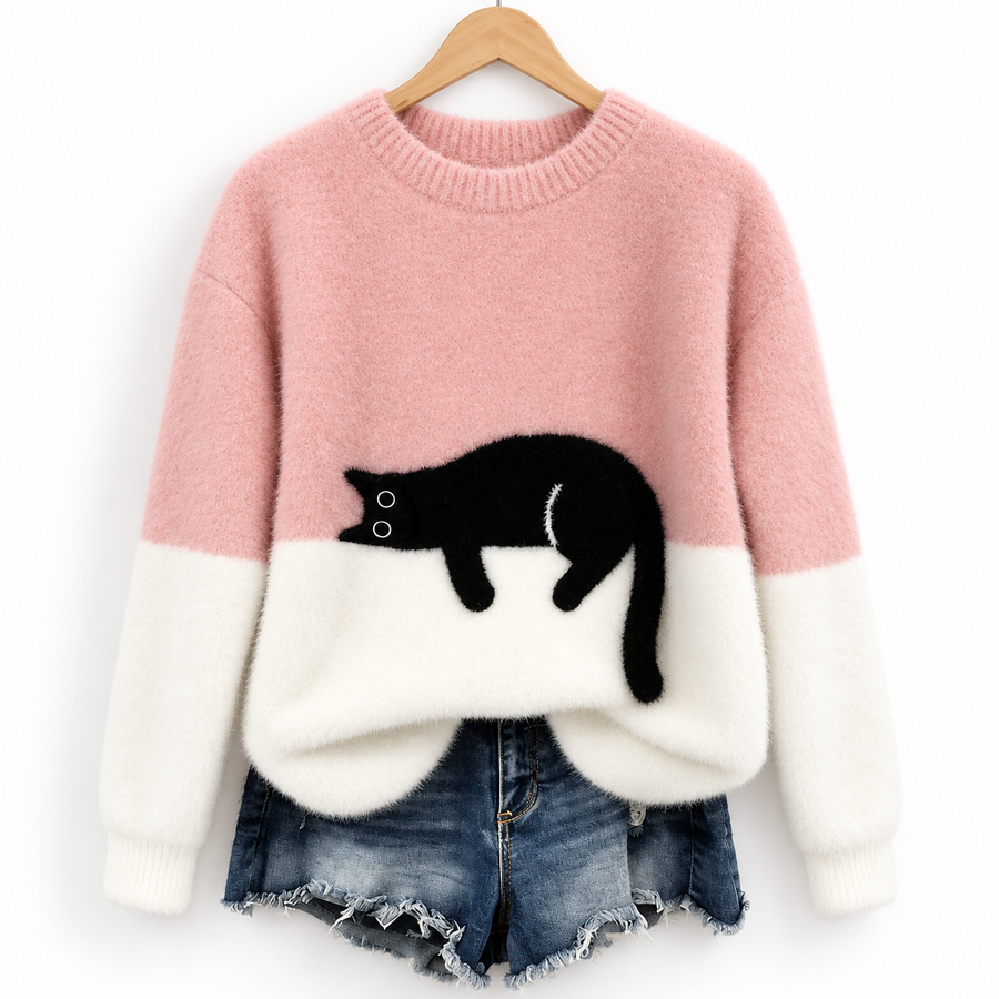 Aileen™ | Elegant Cat Print Oversized Sweater
