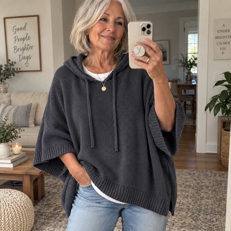 Camille | Charcoal Poncho Sweater