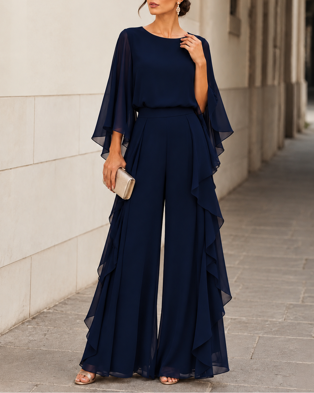 Lenorah™ | Signature Cape-Sleeve & Flowing Wide-Leg Two-Piece Set