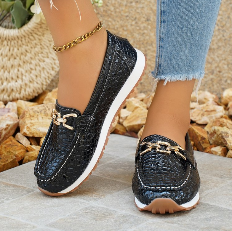 Emmy - Black Crocodile Loafers