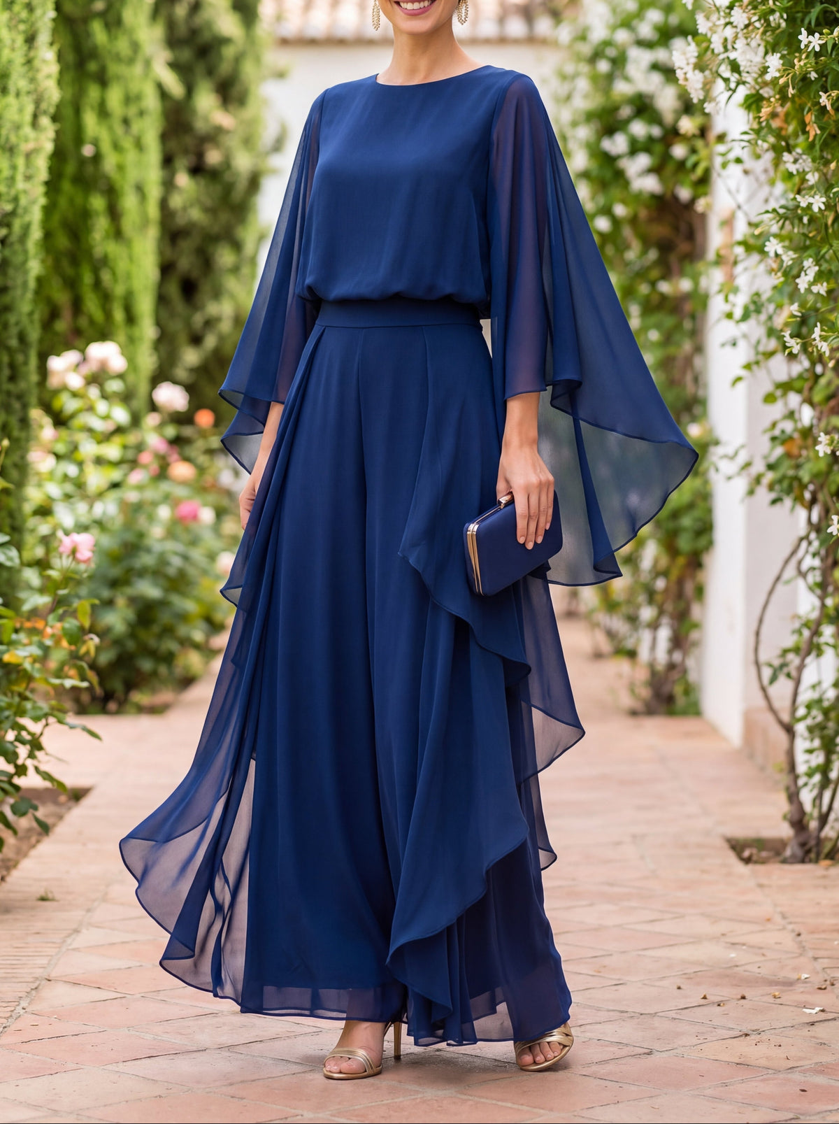 Lenorah™ | Signature Cape-Sleeve & Flowing Wide-Leg Two-Piece Set