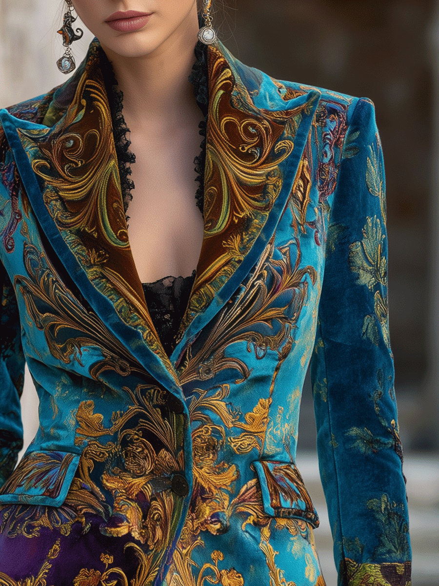 Luxury Bohemian Baroque Velvet Tailored Blazer