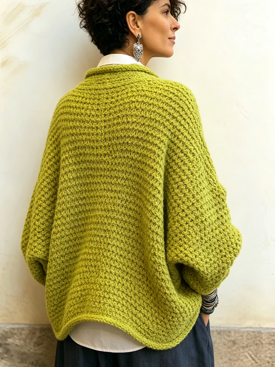 Cozy Relaxed Batwing Sleeve Crossover V-Neck Cotton Sweater